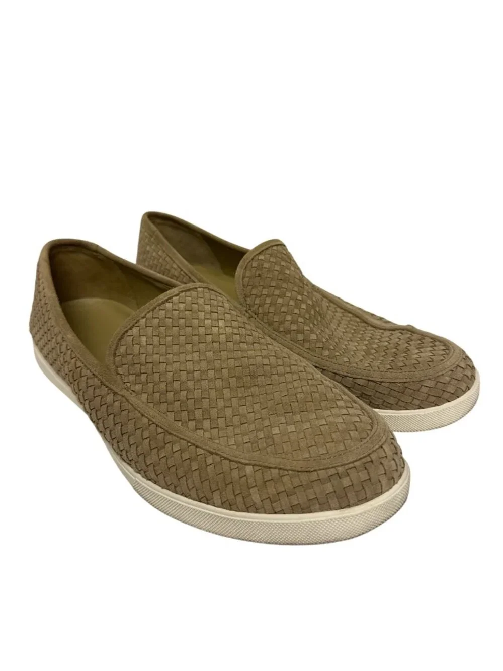 Vince Soma Slip On Sneakers Men's 12 Brown Woven Leather Loafers EUC Casual Tan